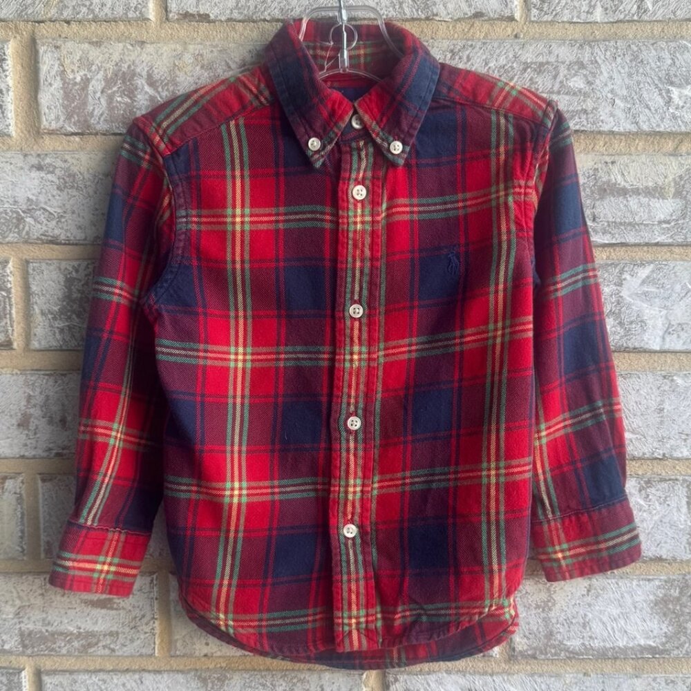 Ralph Lauren Long Sleeve 100% Cotton Button Up Plaid Shirt Boy's Size 2T - Picture 1 of 8